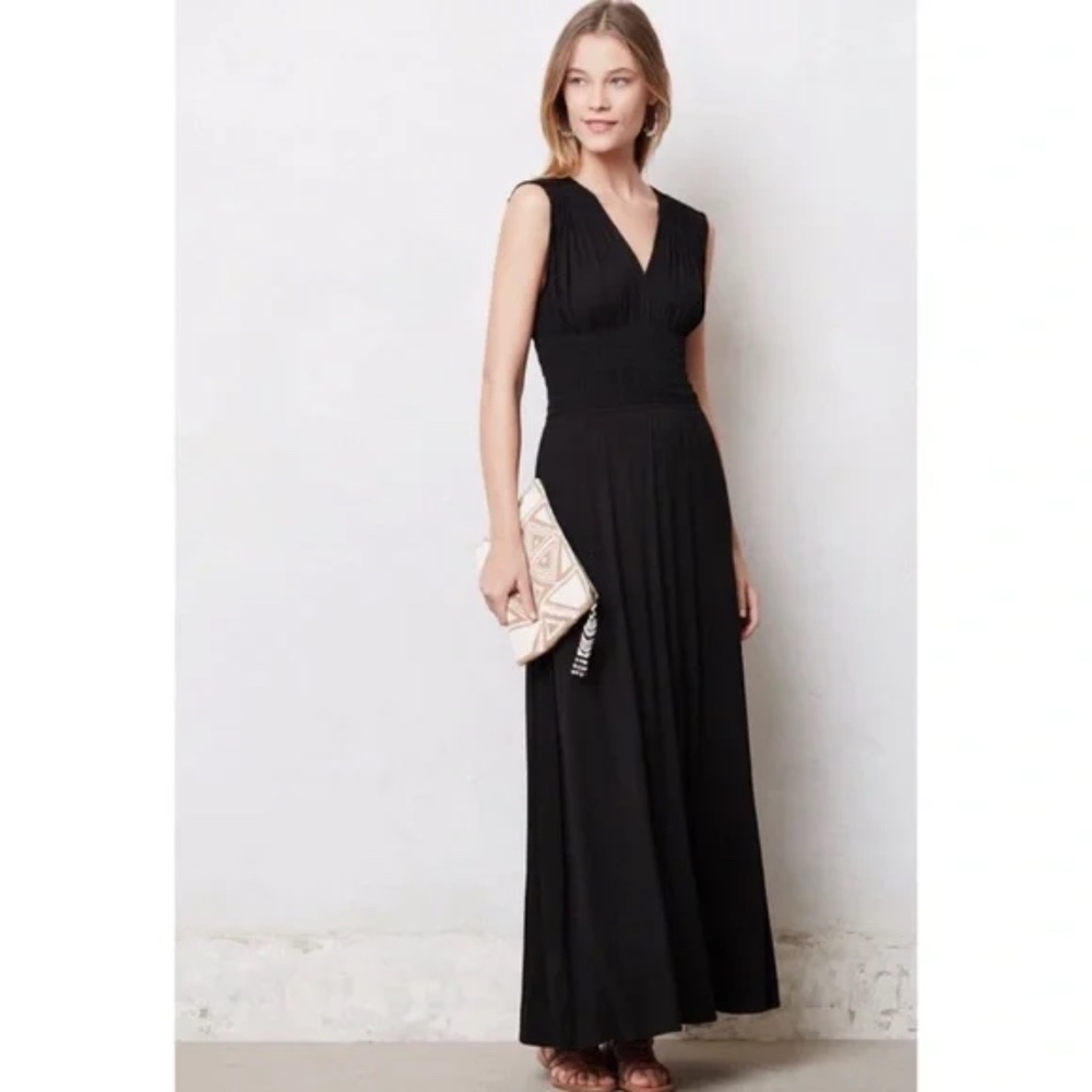 Anthropologie Black V-Neck Maxi Gown